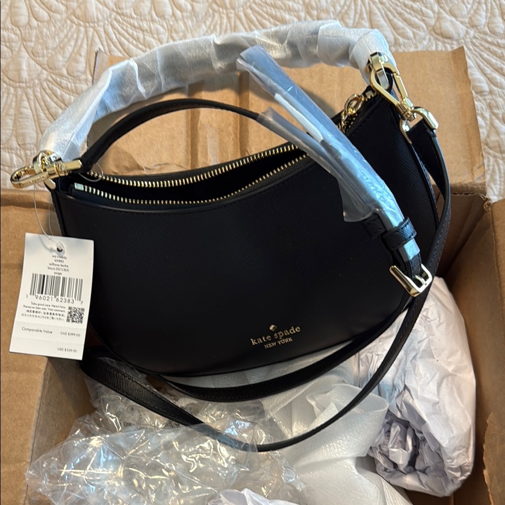 Kate Spade Black Leather Crossbody with Gold Hardware